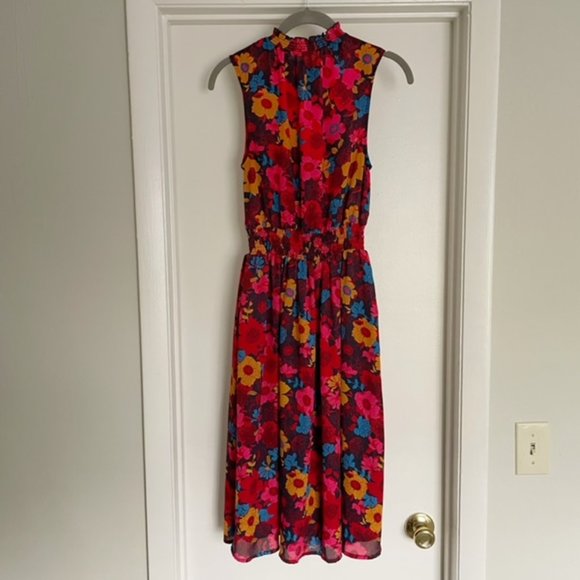 ModCloth Red Floral High Neck Ruffle Midi Dress, XSmall - Picture 4 of 8